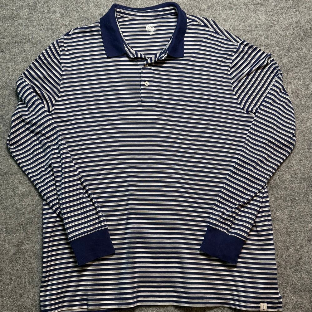Lands’ End Men’s XL Navy White Striped Long Sleeve Polo Traditional Fit